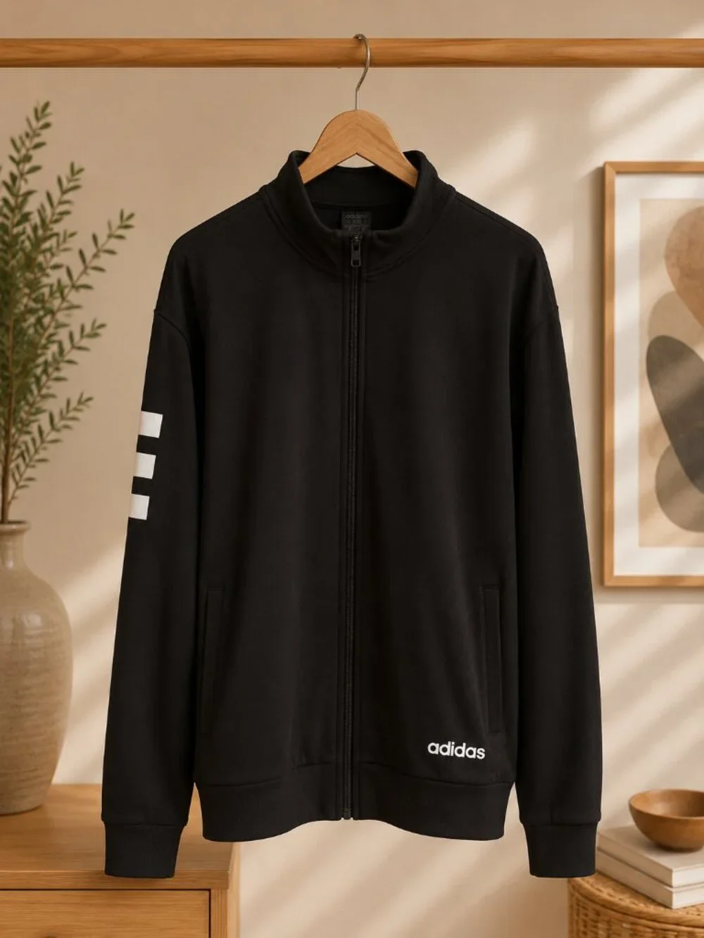 Adidas Essentials Full Zip Track Jacket Black White Athletic Zip Up XL